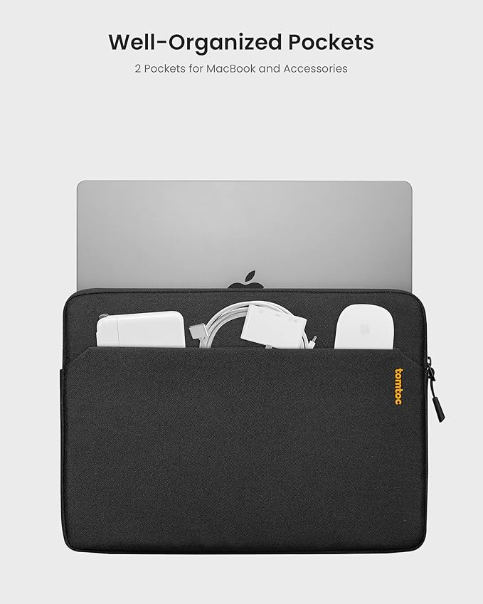 tomtoc Slim Laptop Sleeve Case for 13-inch New MacBook Air M4/A3420 M3/A3113 M2/A2681, M1/A2337 2025-2018, MacBook Pro M2/M1, Water-Resistant Protective Carrying Case with Accessories Pocket