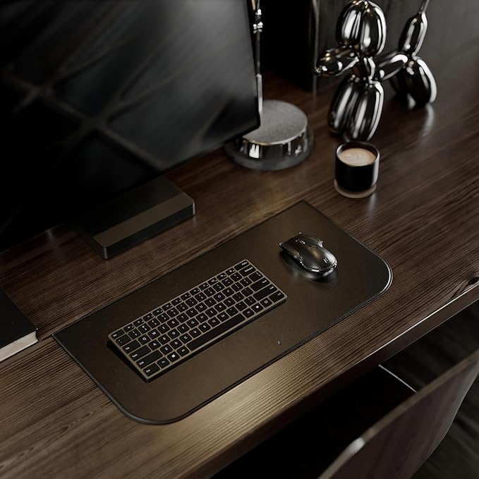 LUNAR ARTEFACTS Ambidextrous Rechargeable Bluetooth Wireless Computer Mouse Black French Leather and Aluminum, Qi Enabled USB-C