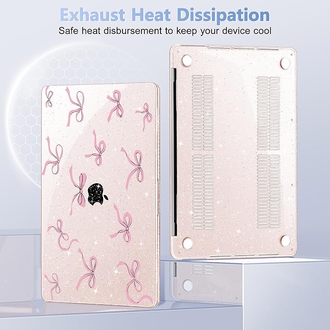 May Chen Case for MacBook Pro 13 inch M2 2023,2022,2021,2020 A2338 M1 A2251 A2289, Plastic Hard Shell Case for MacBook Pro 13" with Touch Bar Fits Touch ID, Sakura Pink Glitter Bow