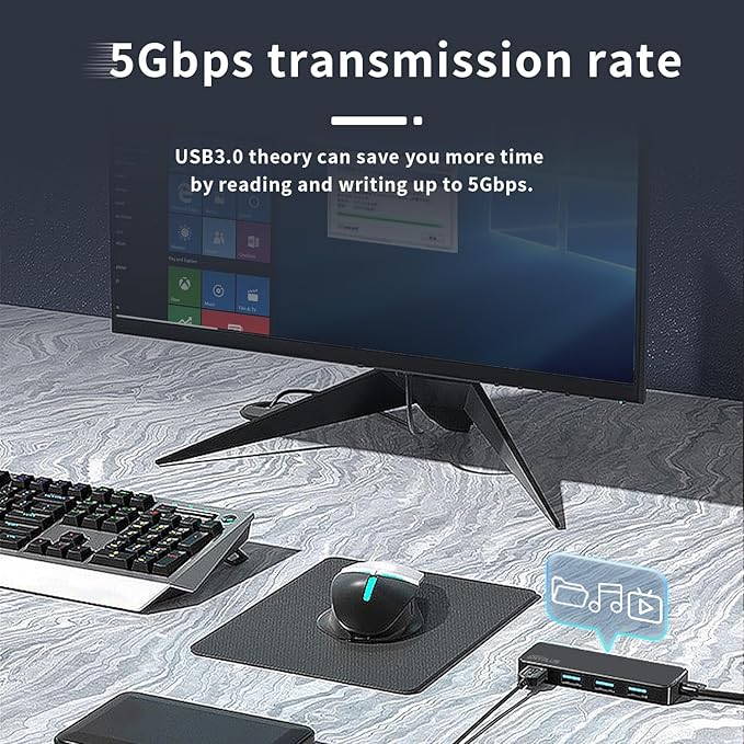 USB 3.0 Hub, 4 Port USB Hub Splitter,Portable USB Adapter Mini Multiport Expander for Desktop, Laptop, Xbox, Flash Drive, HDD, Console, Printer, PC, Keyboards, HP, Dell