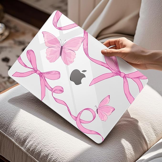 Mektron Compatible with M4 MacBook Air 15 inch Case 2025 A3241 2024 2023 M3 A3114 A2941 M2 Liquid Retina Display Touch ID, Plastic Hard Case & Keyboard Skin & Screen Protector - Pink Bows C245