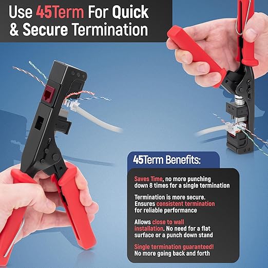 Everest 45° Angled RJ45 Cat6A Keystone Jacks 50-Pack in Red - Slim Profile Female RJ45 Connectors - Cat 6A Keystone Jack - Compatible with 45° Angled Speed Termination Tool - 45Term (B0BL3GS7ZY)