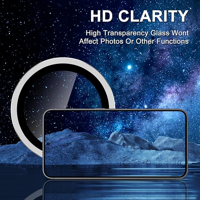 for Samsung Galaxy S25 Plus Camera Lens Protector, Individual Metal Ring Tempered Glass Lens Cover, [Strong Adsorption] Scratch Resistant Ultra-Thin HD Clear Lens Cover, 1 Set-Silvery
