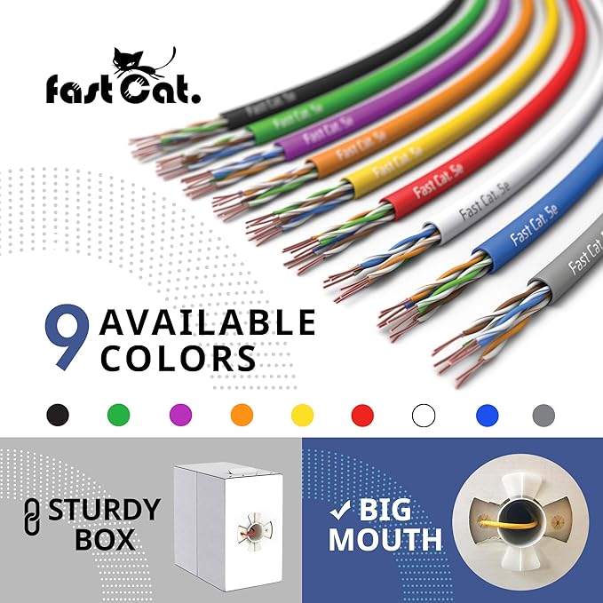 fast Cat. Cat5e Ethernet Cable 1000ft - 24 AWG, CMR, Insulated Bare Copper Wire Cat 5 ethernet Cable with FastReel - 350MHZ / Gigabit Speed UTP Cable Cat5e - CMR (Black)