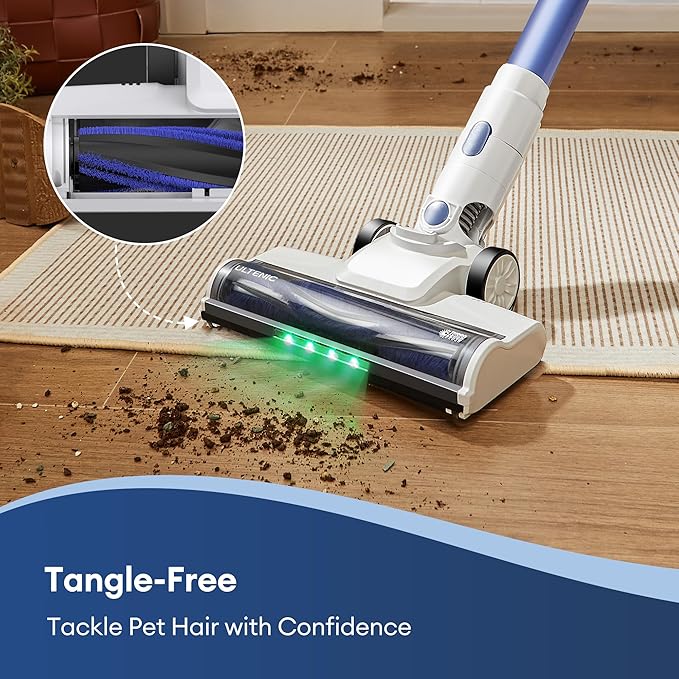 Ultenic U10 Ultra Cordless Stick Vacuum Cleaner, 500W Motor, 45KPa Suction, Max 40mins Runtime, Anti-Tangle Brush, 1L Dustbin Capacity, Stick Vacuum for Home, Pet Hair, Hardwood Floors, and Carpets