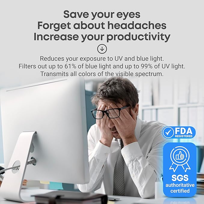 VINTEZ Blue Light Screen Protector for 21.5 Inch Computer Monitor and Laptop – Anti-UV Blue Light Blocking Film for Desktop PC, Eye Protection Filter, 19.3" x 11.3", 2 Pack