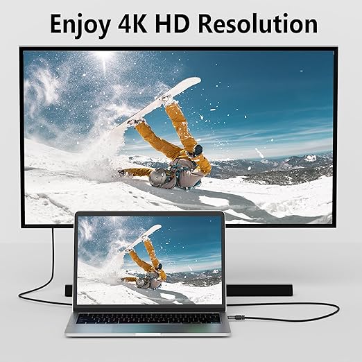 4K USB C to DVI Cable 4 FT, USB Type-C to DVI-D Adapter Cord, (Thunderbolt 3/4) Compatible with iPhone 16/15 Series, MacBook Pro/Air, iPad Pro, iMac, Galaxy S24, XPS, Surface Book 3 and More, Real 4K