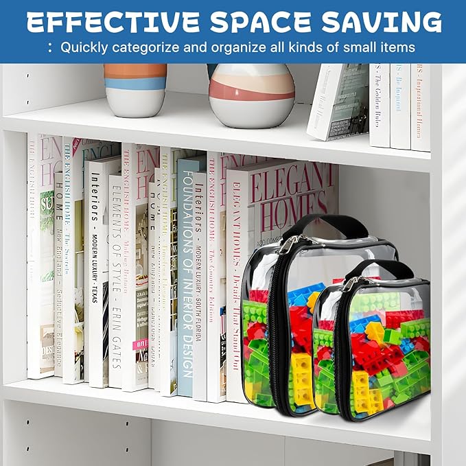 8 Pcs Toy Storage Bags, Clear PVC Zippered Organizing Bags with Handles, Travel Waterproof Organizer for Small Items Building Blocks Puzzle Board Games(13.2x9.4x2.4 In, 9x6.3x2.4 In)