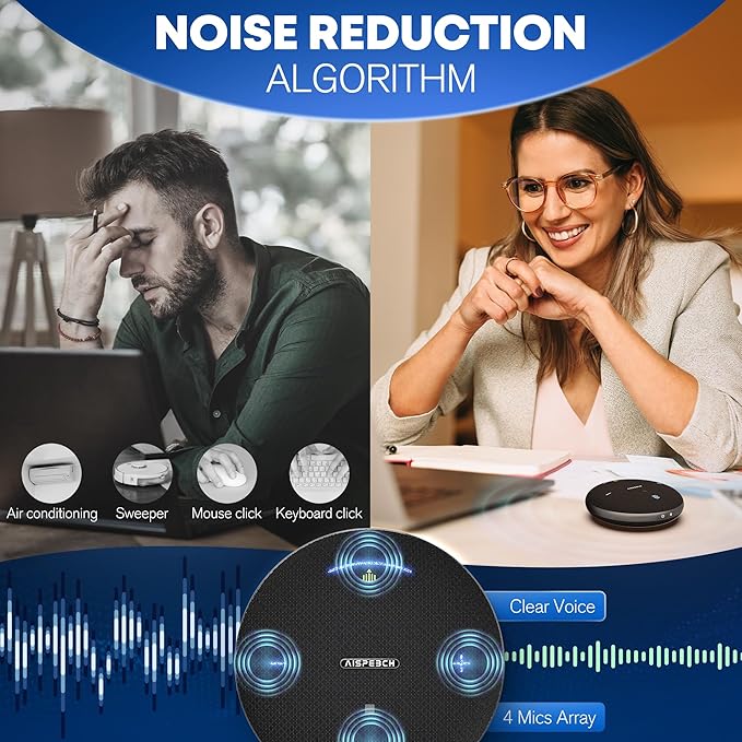 M4 Pro Speakerphone, Conference Microphone with Directional Voice Pickup, Enhanced Voice Pickup, AI Transcription, AI Noise Reduction, USB C, Bluetooth Speakerphone for Personal Workspaces