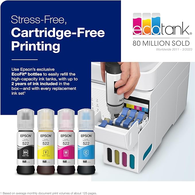Epson EcoTank ET-4800 Wireless All-in-One Cartridge-Free Supertank Printer & EcoTank ET-M1170 Wireless Monochrome Supertank Printer with Ethernet Plus 2 Years of Unlimited Ink*,White