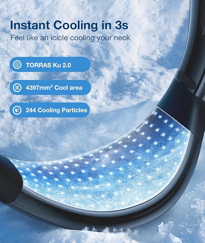 TORRAS COOLiFY Air Neck Fan Air Conditioner, 3D Airflow, Light Portable Fan Rechargeable, Personal Cooling Fan Travel Essentials, Work, Travel, Camping, Onyx Black