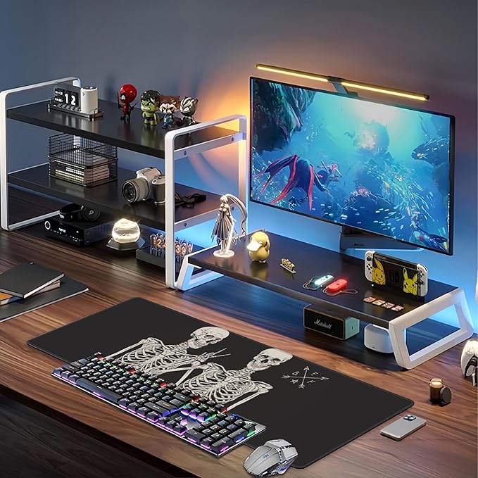 Human Skeletons Best Friends Desk Mat,Large Gothic Human Skeleton Gaming Keyboard Mouse Pad,Non-Slip Rubber Base Desk Pad Thick Stitched Edges Waterproof Mousepad Mouse Mat 31.5"x11.8"