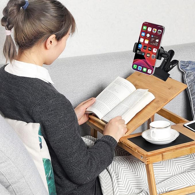 Clamp Phone Stand Holder for Desk/Table/Glass/Baffle/Easel/Guitar Head,360°Adjustable Aluminium Alloy Arm Metal Phone Mount,Compatible with iPhone/Nexus/HTC/LG/Huawei/Smart Phones