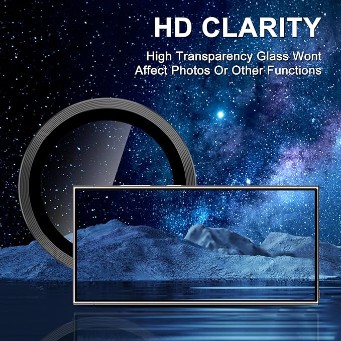 for Samsung Galaxy S23 Ultra Camera Lens Protector, Individual Metal Ring Tempered Glass Lens Cover, [Strong Adsorption] Scratch Resistant Ultra-Thin HD Clear Lens Cover, 1 Set-Black