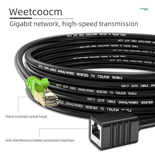 Ethernet Extension Cable 15ft, Network Cat6a Extension Patch Cable RJ45 Cords Shielded Male to Female Connector (15FT)