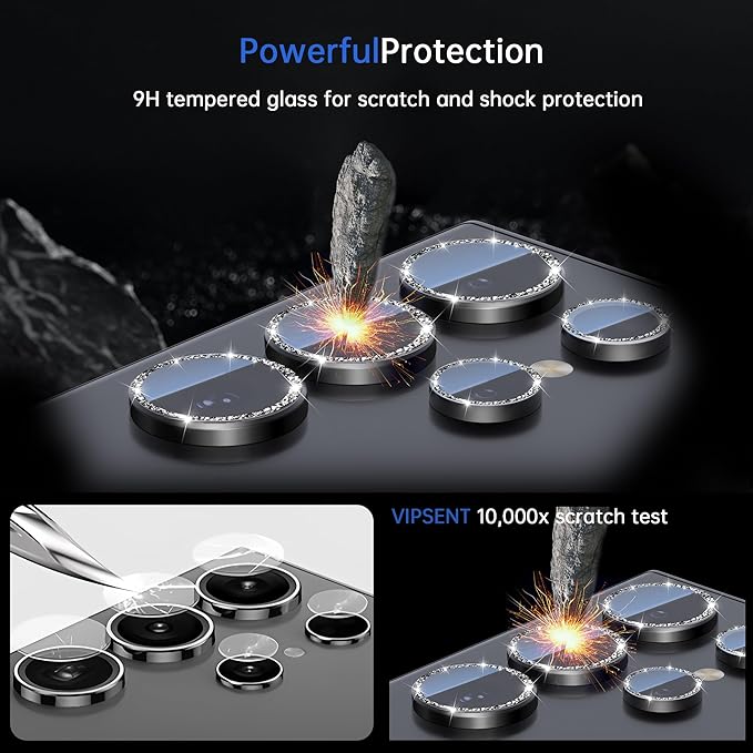 For Samsung Galaxy S23 Ultra Camera Lens Protector, Individual Lens Protector, Ultra HD 9H Tempered Glass Screen Protective Cover, Anti-scratch, Military Grade Drop Protection 2 Set. (Glitter Black, S23 Ultra)