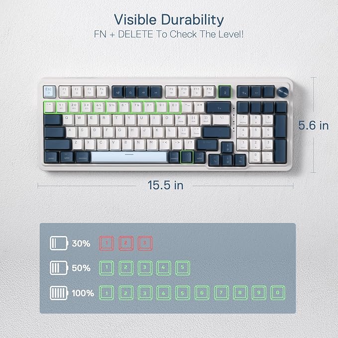 Redragon K686 PRO 98 Keys Wireless Gasket RGB Gaming Keyboard, 3-Mode Win/Mac Mechanical Keyboard w/5-Layer Noise Dampening, Dedicated Knob Control & Hot-Swap in Linear Red Switch, Blue Himmel Color