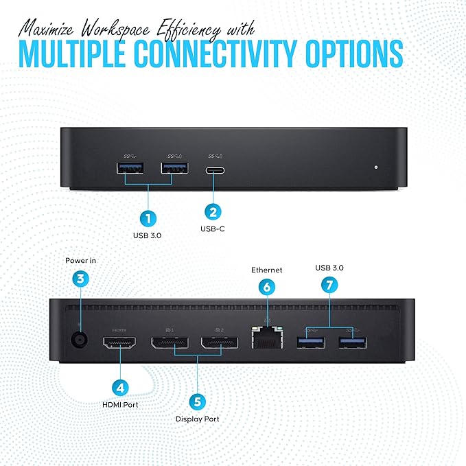 Dell D6000S Universal Docking Station USB C with 130W, HDMI & DP Cable (Renewed)