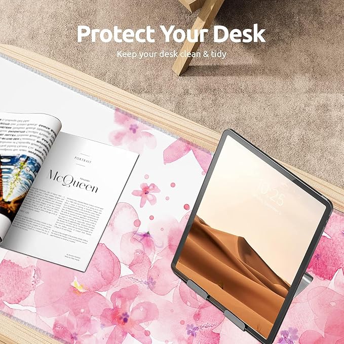 Daisy Gaming Mouse Pad, Large Office Desk Mat, Anti-Slip Rubber Base Mousepad for Computer Laptop Keyboard, Smooth Desk Pad for Home Office Gamer Work Accessories 31.5" x 11.8"