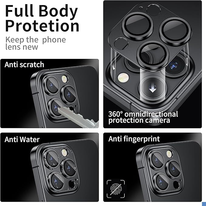 Camera Lens Protector for iPhone 14 Pro/iPhone 14 Pro Max, Alloy Metal Camera Cover with Tempered Glass Screen Protector Accessories,Purple and Black