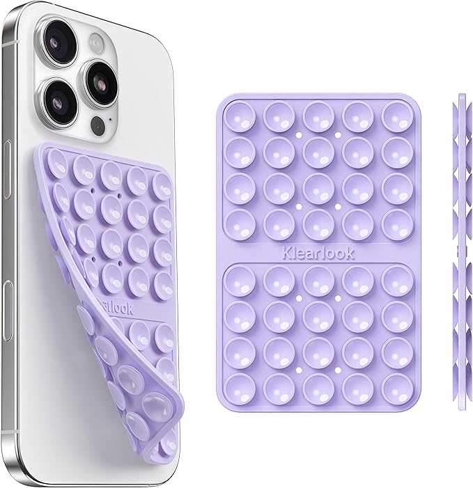 Klearlook Silicone Suction Cup Phone Case Mount Double Sided, Silicon Sticky Phone Grip with Higher Suction for Cell Phone, Hands-Free Phone Accessories Holder for Selfies and Videos, Lavender