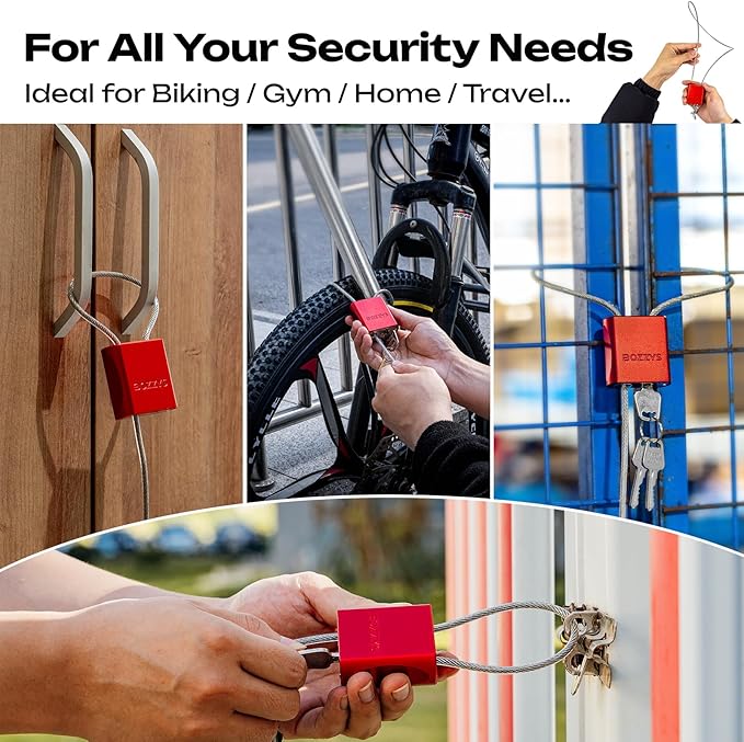 Cable Padlock with 3 Keys | L 1.15ft(0.35m),D 1/6in(4mm) Adjustable Steel Cable Lock | Aluminum Locks for Bikes, Gate, Lockers & Outdoor Gear | Weatherproof & Silver