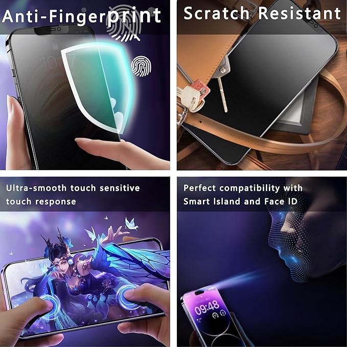 2 Pack Matte Privacy Screen Protector for iPhone 12 Pro Max, 9H Tempered Glass, Full Coverage, Anti-Fingerprint, Auto Dust-Elimination, No Bubble, Easy Installation