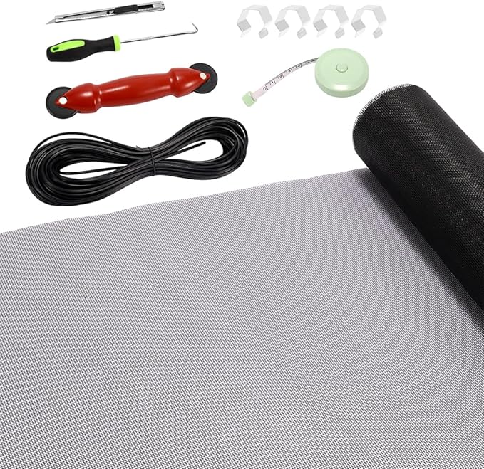 FLYZZZ Windows Screen Door Repair Kit Fiberglass Mesh 48''x118''(0.161"Spline) Black Window Screen Repair Kit Replacement Mesh Tool for Patio Screen Sliding Door Screen