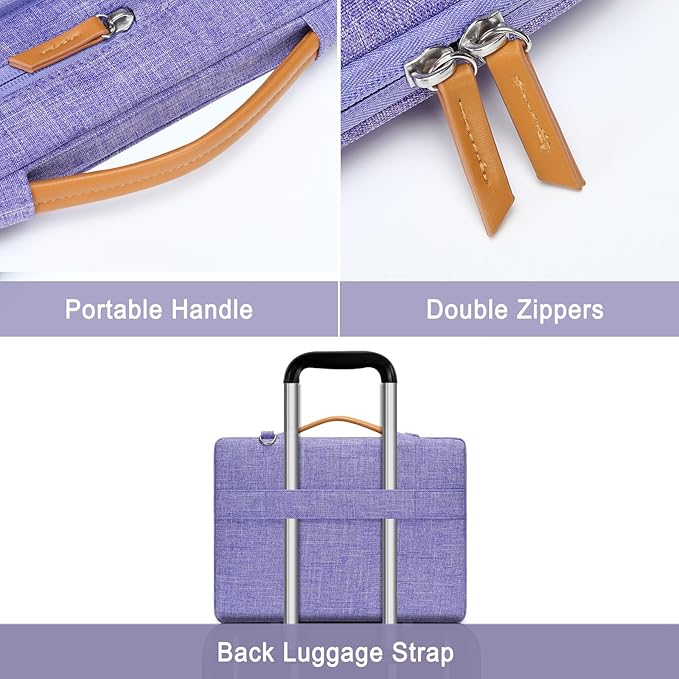 MOSISO 360 Protective Laptop Shoulder Bag,15-15.6 inch Computer Bags Compatible with MacBook Pro 16 inch, HP, Dell, Lenovo, Asus Notebook,Side Open Messenger Bag with 4 Zipper Pockets, Purple