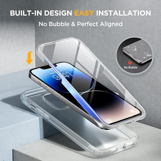 Miracase Glass Series Designed for iPhone 14 Pro Case 6.1 Inch, Upgrade Full-Body Bumper Case with Built-in 9H Tempered Glass Screen Protector, with Camera Lens Protector, Matte Clear