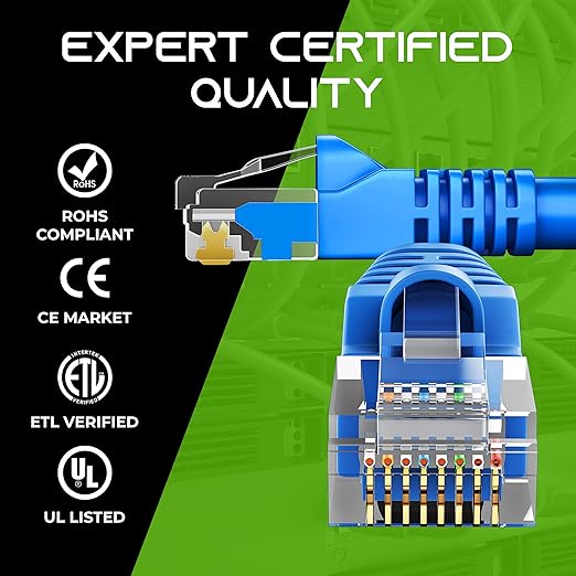 GearIT 50-Pack, Cat5e Ethernet Patch Cable 2 Feet - Snagless RJ45 Computer LAN Network Cord, Blue - Compatible with 48 Port Switch POE Rackmount 48port Gigabit