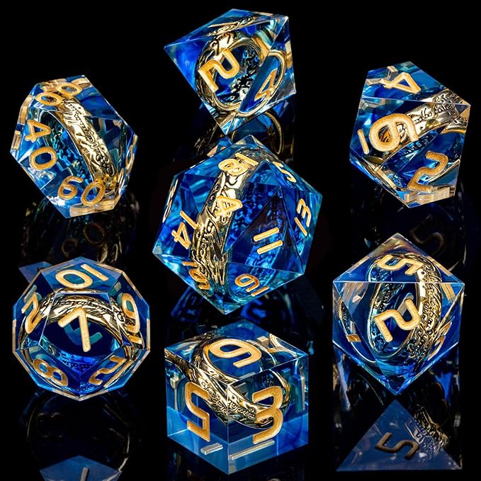 Magic Golden Ring DND Dice Set Sharp Edge Red Resin Dice with Box, for use with RPG D&D Tabletop Games Lord D and D Polyhedral Dice Set