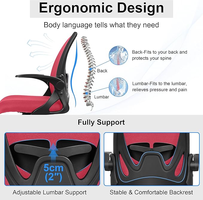 Primy Drafting Chair Tall Office Chair with Flip-up Armrests Executive Ergonomic Computer Standing Desk Chair with Lumbar Support and Adjustable Footrest Ring (Fire Brick)