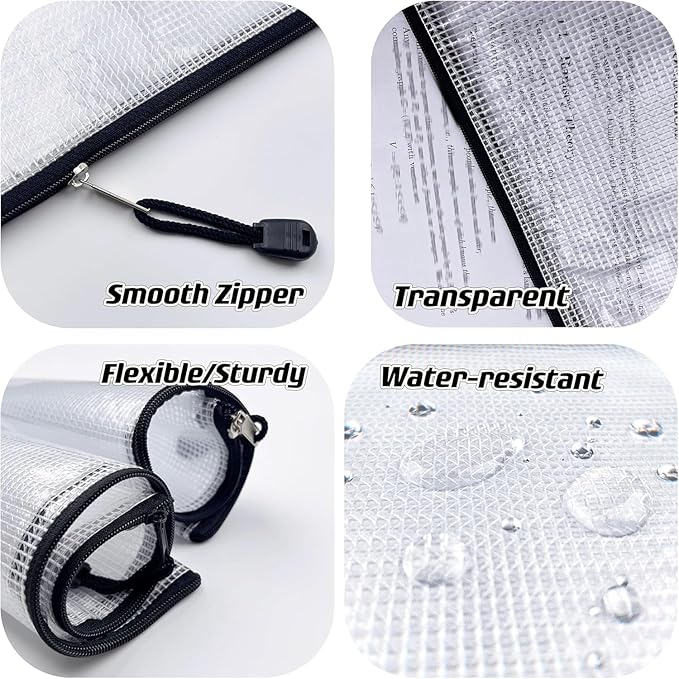 Oaimyy-24 Pcs Plastic Mesh Zipper Pouch Document Folders Bag Zip File Folders for School Office Supplies, Travel,Puzzles Games Organizing Storage-Black (Inches, 12"x 16")