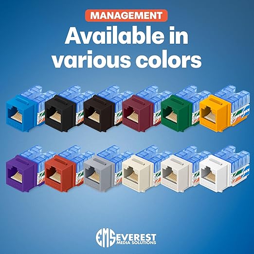 Everest 90° Angled RJ45 Cat5e Keystone Jacks 10-Pack in Blue - Slim Profile Female RJ45 Connectors - Cat 5e Keystone Jack - Compatible with 90° Angled Speed Termination Tool - easyJACK (B094WB91H3)