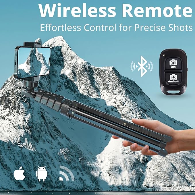 UBeesize 67" Phone Tripod & Selfie Stick, Camera Tripods Stand with Wireless Remote and Phone Holder,Compatible with iPhone Android Phone, Perfect for Selfies/Video Recording/Live Streaming Black
