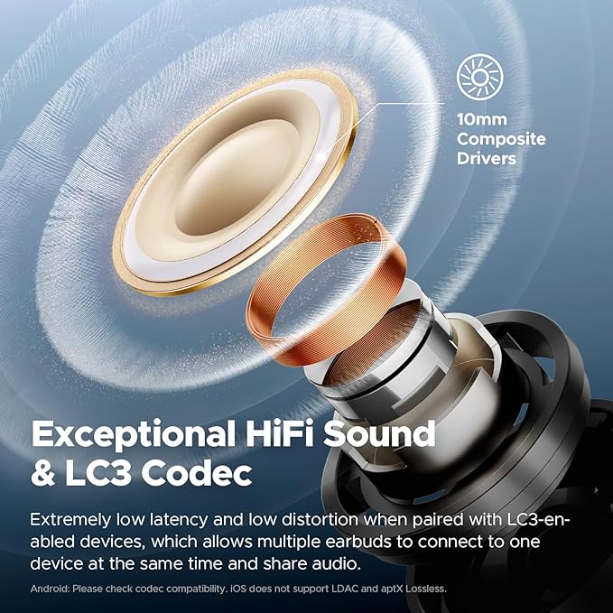 SoundPEATS Air5 Pro Adaptive Hybrid Noise Cancelling Wireless Earbuds, Qualcomm Snapdragon Sound, aptX™ Lossless, LDAC LE Hi-Res Audio, 6 Mics AI CVC 8.0 Call, 37H Playtime, IPX5 Waterproof, BT 5.4