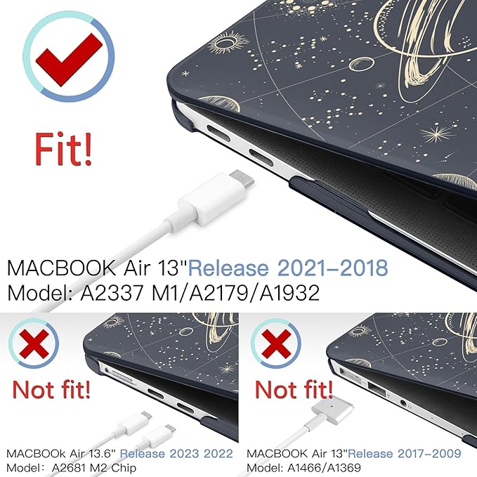 MEEgoodo for MacBook Air 13.3 inch Case 2021 2020 2019 2018 A2337 M1 A2179 A1932, Clear Case for MacBook Air M1, Hard Shell with Keyboard Webcam Cover & Trackpad Film & Type C Adapter,Moon