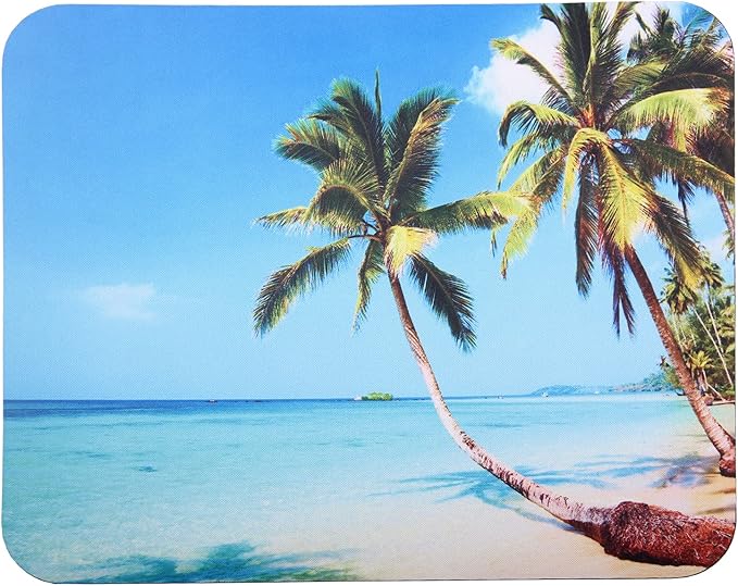 Mouse Pad, Gaming Mouse Pad, Non-Slip Rubber Base Mouse Mat with Designs for Laptop, Computer & Office, 9.5 x 7.9 x 0.12 inches (Coconut Trees on The Beach)