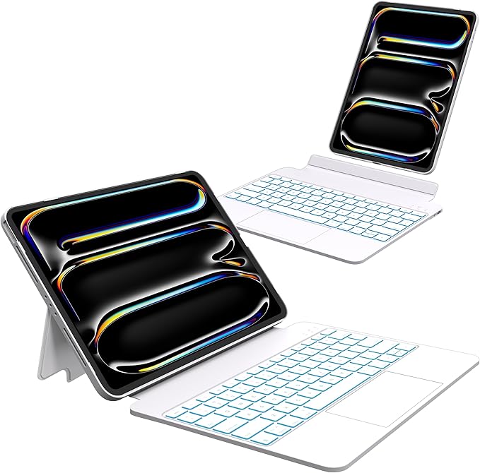 iPad Pro 13 Inch Case 2024 with Keyboard, Magnetic Detachable Keyboard Case for iPad Pro 13 Inch (M4, 2024) with 7 Colors Backlight, Multi-Touch Trackpad, Portrait/Landscape Mode (White)