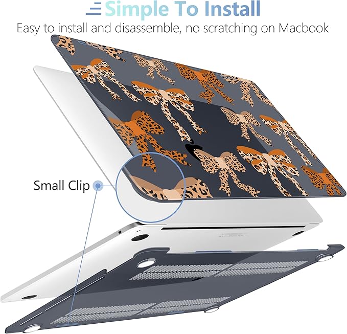 MEEgoodo Case for MacBook Pro 13 inch Case 2022 2021 2020 New A2338 M2/M1 A2251 A2289, Laptop Hard Shell with Keyboard & Camera Cover Compatible with 13 inch MacBook Pro, Ribbon Bow with Leopard Skin