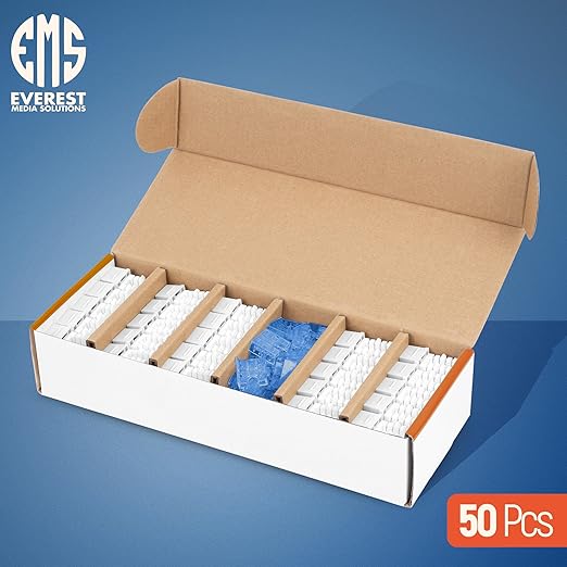 Everest 90° Angled RJ45 Cat5e Keystone Jacks 50-Pack in White - Slim Profile Female RJ45 Connectors - Cat 5e Keystone Jack - Compatible with 90° Angled Speed Termination Tool - easyJACK (B094WB91H3)