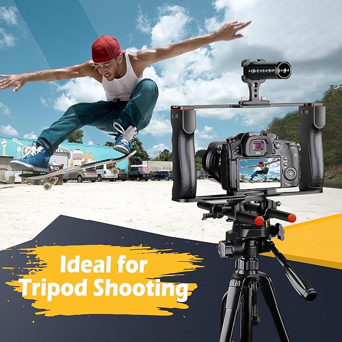 Zeadio Camera Video Rig Cage, Aluminum Filmmaking Movie Making Kit with Top Handle & Arca Type Base, Compatible with All DSLR Camera and Camcorder