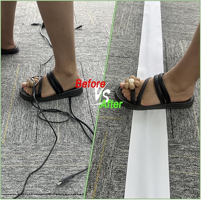 Floor Cable Covers - 10ft Oxford Fabric Cord Protector with Adhesive Hook & Loop,Waterproof Wire Storage Sleeve for Any Floor Surface,Durable Cable Management to Prevent Tripping Hazards (White, 10ft)