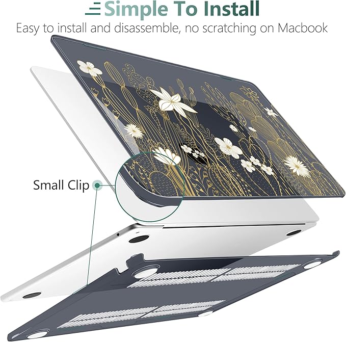 TWOLSKOO for M4 MacBook Air 13.6 inch Case 2025-2022 Release M4 A3240 M3 A3113 M2 A2681, Plastic Hard Shell & Screen Protector & Keyboard Cover & Trackpad Film, Cute Cactus