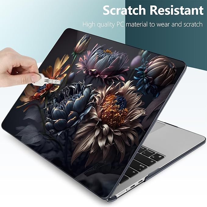 TWOLSKOO Compatible with M4 MacBook Air 15 inch Case 2025-2023 Released Model M4 A3241 M3 A3114 M2 A2941, Plastic Hard Shell & Screen Protector & Keyboard Cover & Trackpad Film, Blossom Floral