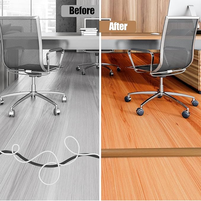 Floor Cord Cover Self Adhesive Cord Hider,3.3FT Cable Management, Extension Strip Protector for Wires, Prevent Cable Trips for Offices, Gyms, Exhibitions Cavity:0.3"(W) x 0.28"(H) Brown Wood