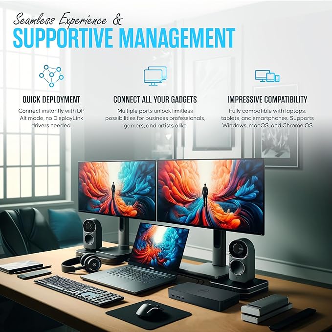 UD22 Dell Universal Docking Station USB-C/USB-A Supports Dual/Triple & 4 Monitors – Dock with 130W, HDMI, DisplayPort Cables & Cleaning Cloth – 4K Display Support