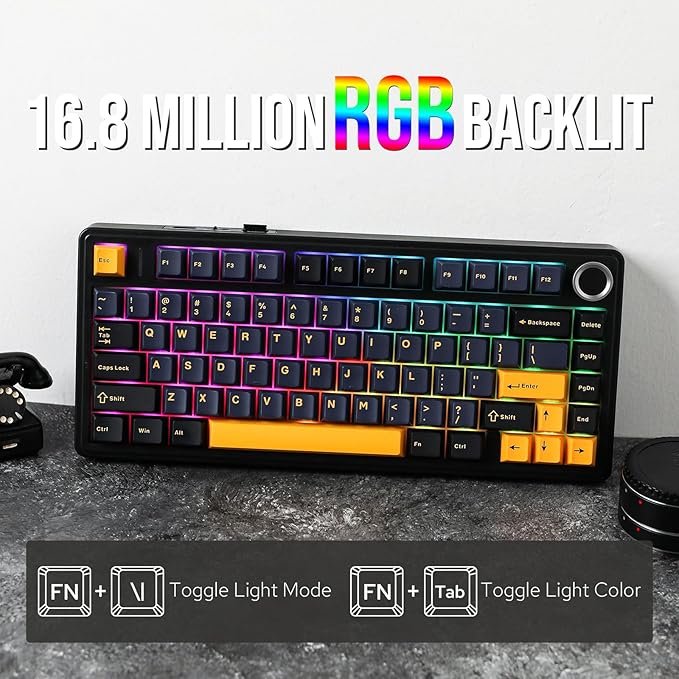 EPOMAKER x Aula F75 Gasket Mechanical Keyboard, 75% Wireless Hot Swappable Gaming Keyboard with Five-Layer Padding&Knob, Bluetooth/2.4GHz/USB-C, RGB (Black, Ice Vein Switch)