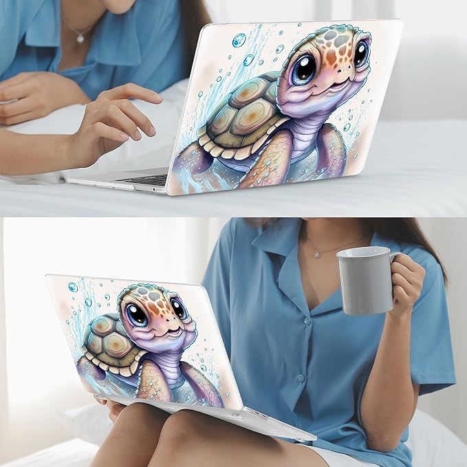 Mektron for MacBook Air 13 Case A1466/A1369 (2010-2017 Release), Snap-on Plastic Hard Shell Cover for MacBook Air 13.3 inch with Keyboard Cover, Cute Turtle